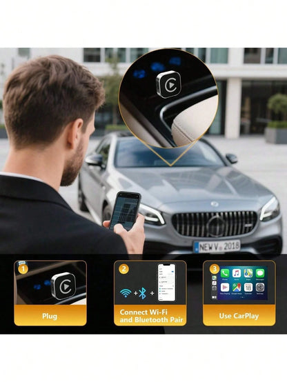 Wireless Carplay Adapter For IPhone, Carplay Wireless Adapter For Car With Wired CarPlay, With Bluetooth 5.0 & Dual-Band WiFi- Compatible With Android Auto, Mini Compact Design, Plug And Play, Stable