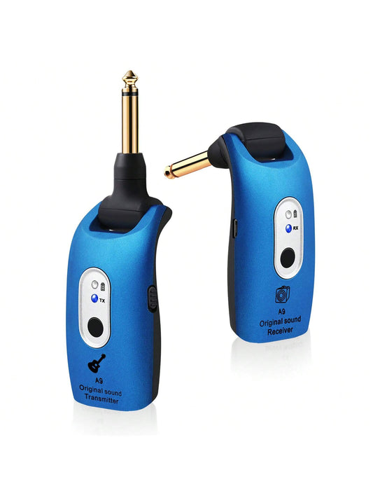 Wireless Guitar System 2.4GHz Built-In Rechargeable Lithium Battery 270°Rotatable Audio Wireless Transmitter Receiver For Acoustic Guitar Bass Violin Keyboard Electric Instruments, Blue