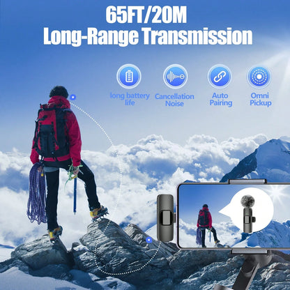 Wireless Lavalier Microphone Compatible With IPhone And TypeC Interface 2.4G Ultra-Low Latency Noise Reduction Chip Mini Lavalier Microphone Suitable For Live Streaming, Interviews, Song Recording,Sin