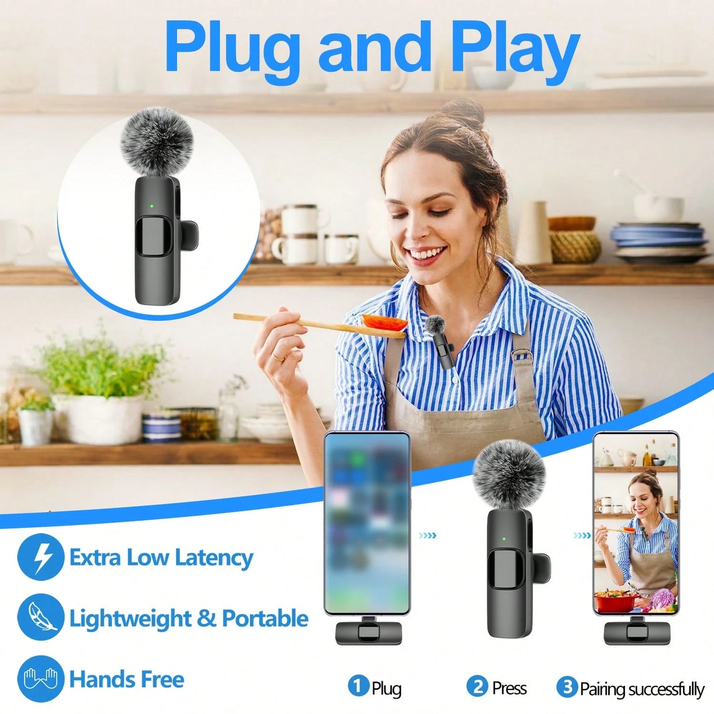 Wireless Lavalier Microphone Compatible With IPhone And TypeC Interface 2.4G Ultra-Low Latency Noise Reduction Chip Mini Lavalier Microphone Suitable For Live Streaming, Interviews, Song Recording,Sin