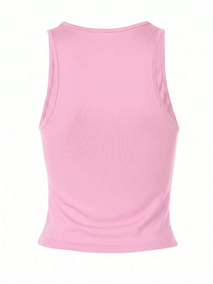 Women Casual Solid Slim Spring Summer Streetwear Daily Vacation Sexy Tank Crop Top Pink