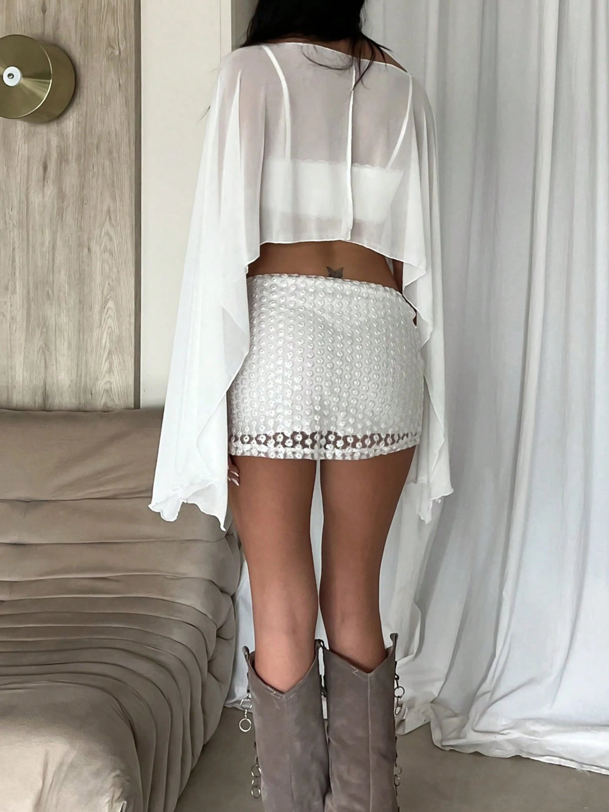 Women Chiffon Poncho Crop Top Sheer Mesh Cape Shawl Wraps Lightweight See Through Capelets For Evening Dress Summer Swimsuit Beach Wedding Cover Ups