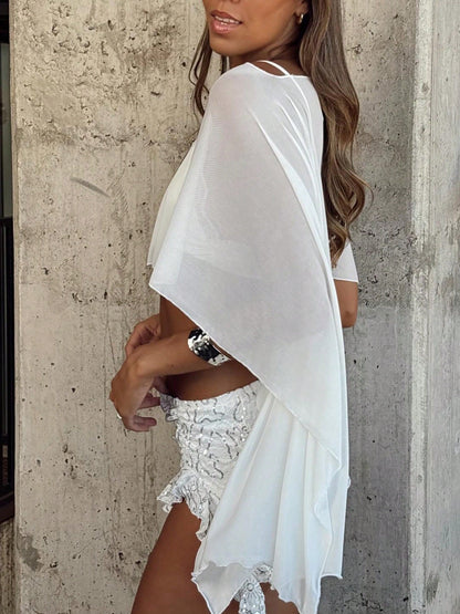 Women Chiffon Poncho Crop Top Sheer Mesh Cape Shawl Wraps Lightweight See Through Capelets For Evening Dress Summer Swimsuit Beach Wedding Cover Ups