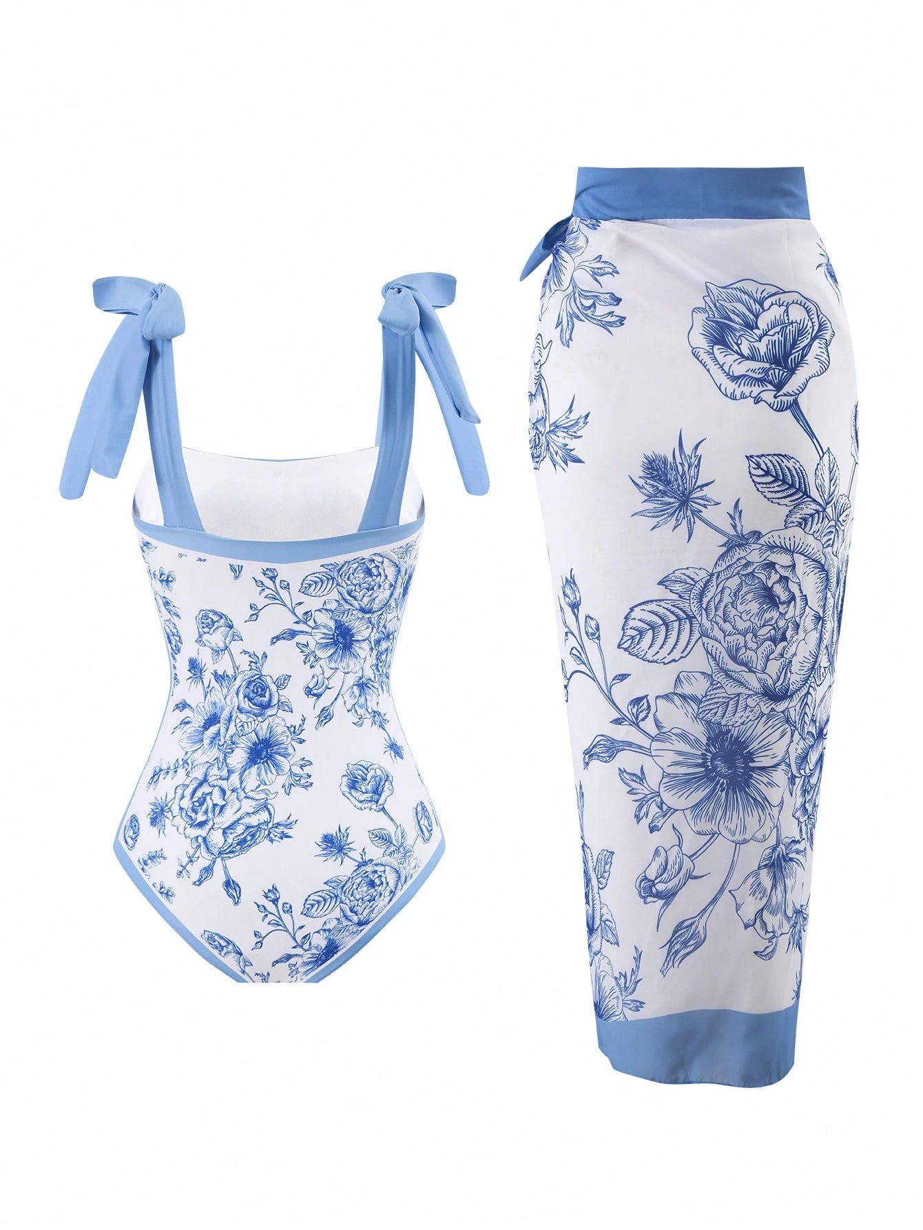 Women Floral Print Ruffle Hem Modest One-Piece Swimsuit, Slim Fit, Suitable For Vacation, Beach, Hot Springs Summer