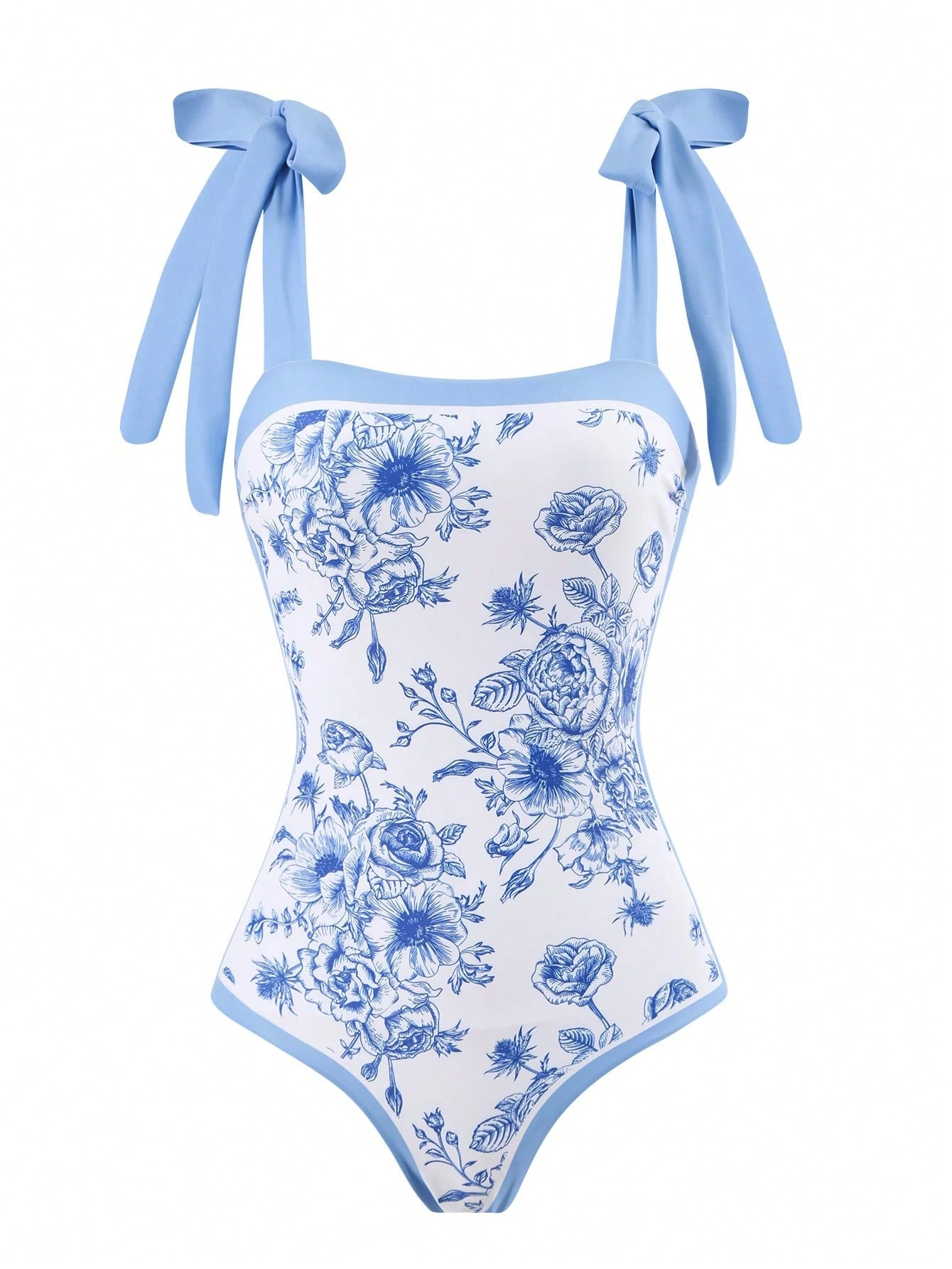 Women Floral Print Ruffle Hem Modest One-Piece Swimsuit, Slim Fit, Suitable For Vacation, Beach, Hot Springs Summer