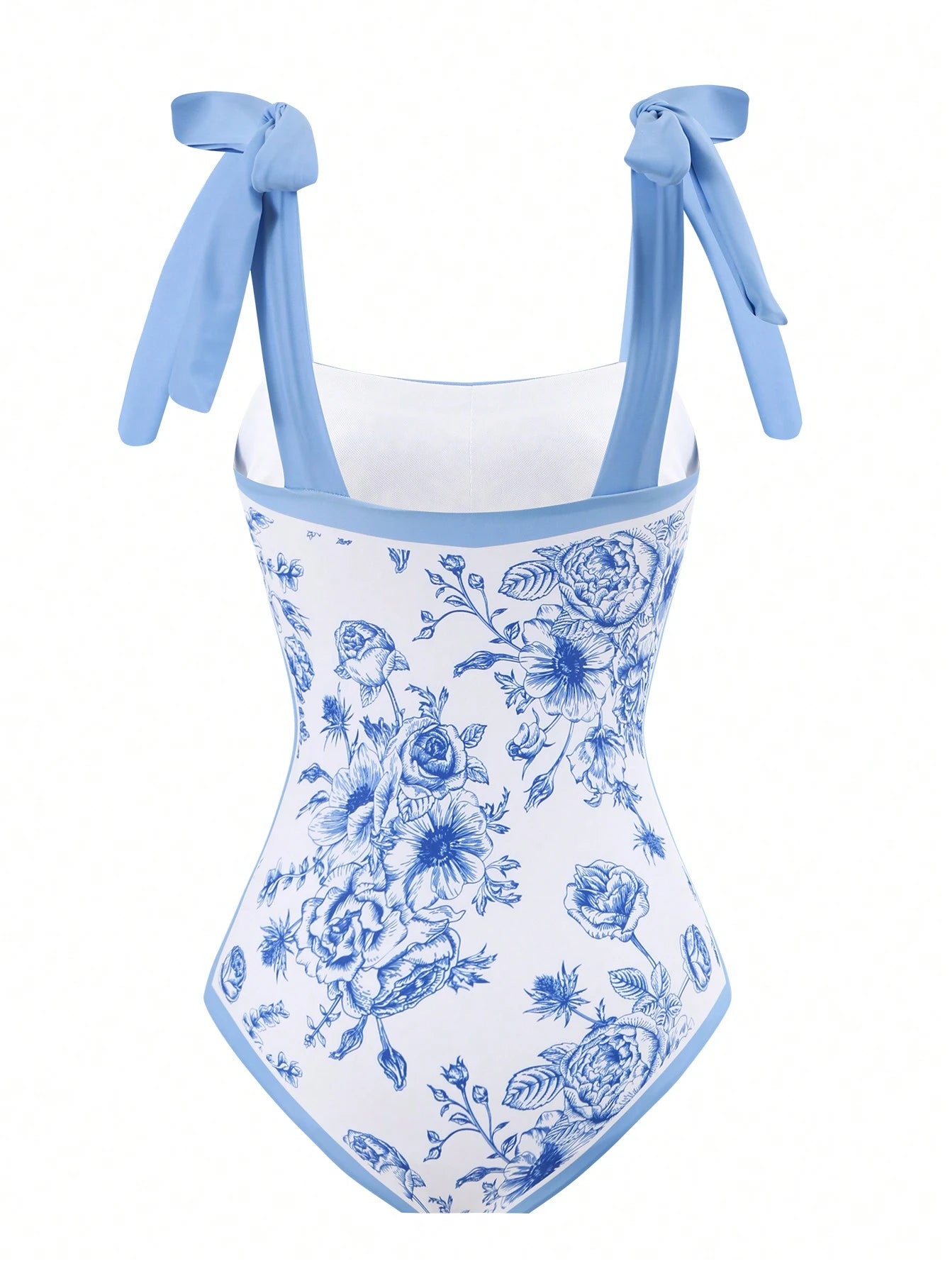Women Floral Print Ruffle Hem Modest One-Piece Swimsuit, Slim Fit, Suitable For Vacation, Beach, Hot Springs Summer