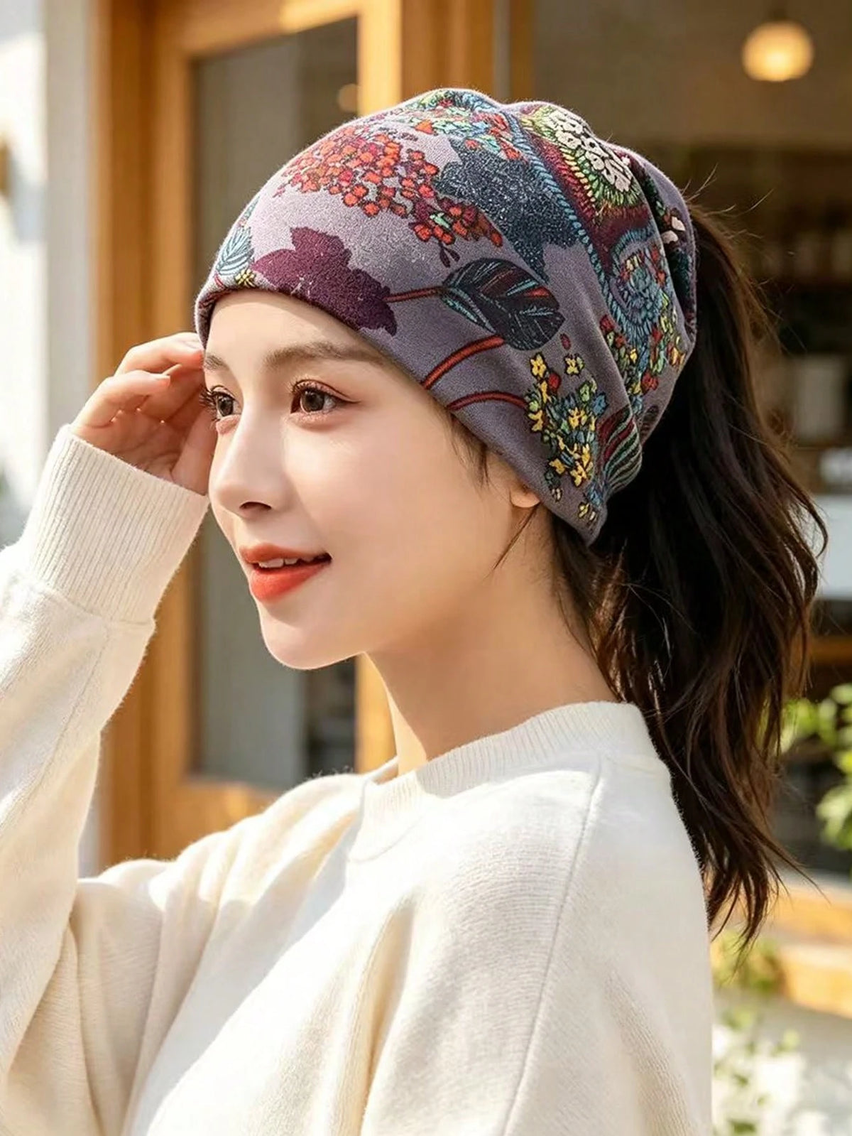 Women's American Letter Print Twisted Headwrap Cap, Elastic Wide Band Headscarf, Casual Hair Cap For High Ponytail, Spring/Autumn Windproof Versatile Fashion Beanie, Chemotherapy Hair Cover Slouchy Ha