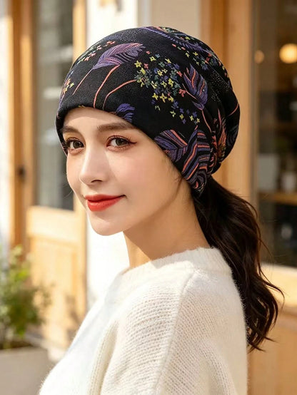 Women's American Letter Print Twisted Headwrap Cap, Elastic Wide Band Headscarf, Casual Hair Cap For High Ponytail, Spring/Autumn Windproof Versatile Fashion Beanie, Chemotherapy Hair Cover Slouchy Ha