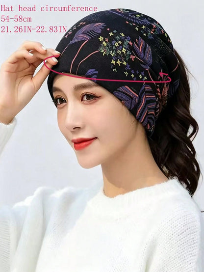Women's American Letter Print Twisted Headwrap Cap, Elastic Wide Band Headscarf, Casual Hair Cap For High Ponytail, Spring/Autumn Windproof Versatile Fashion Beanie, Chemotherapy Hair Cover Slouchy Ha