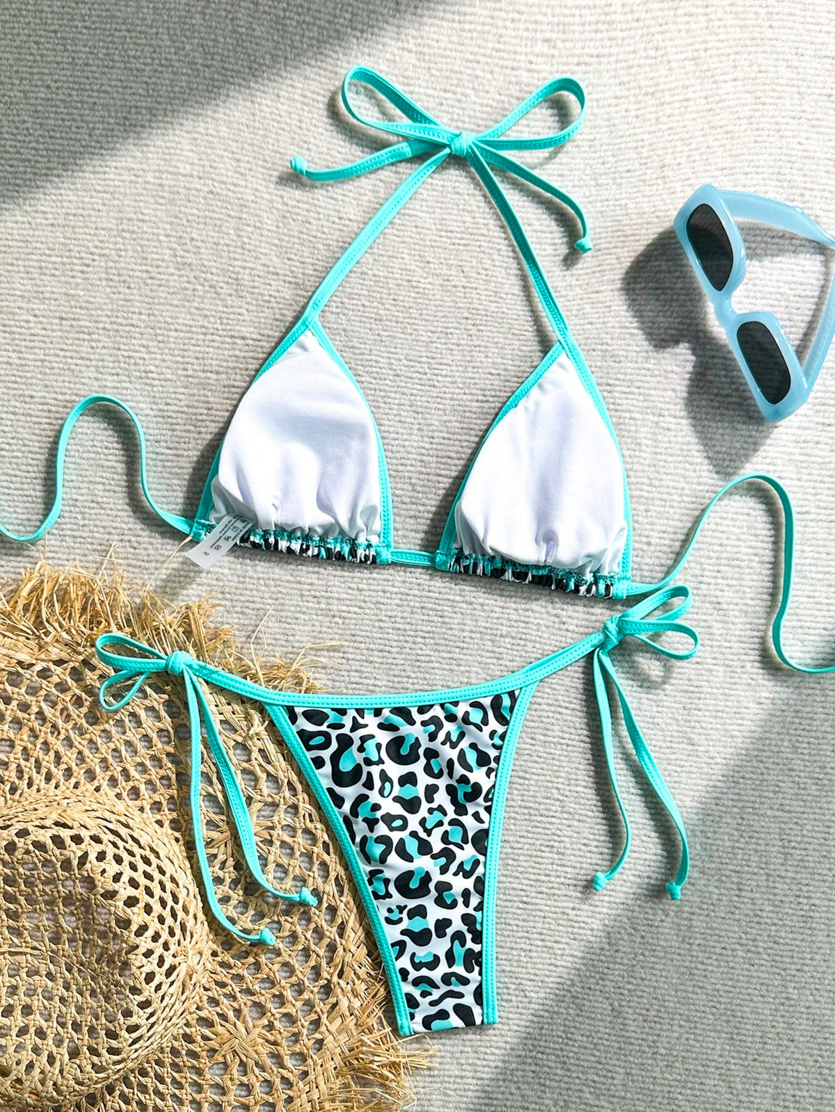 Women's Backless Camisole Leopard Print Patchwork Bikini Set (Top And Bottom), Casual Summer Vacation Beach