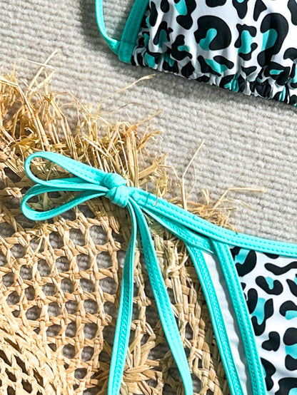 Women's Backless Camisole Leopard Print Patchwork Bikini Set (Top And Bottom), Casual Summer Vacation Beach