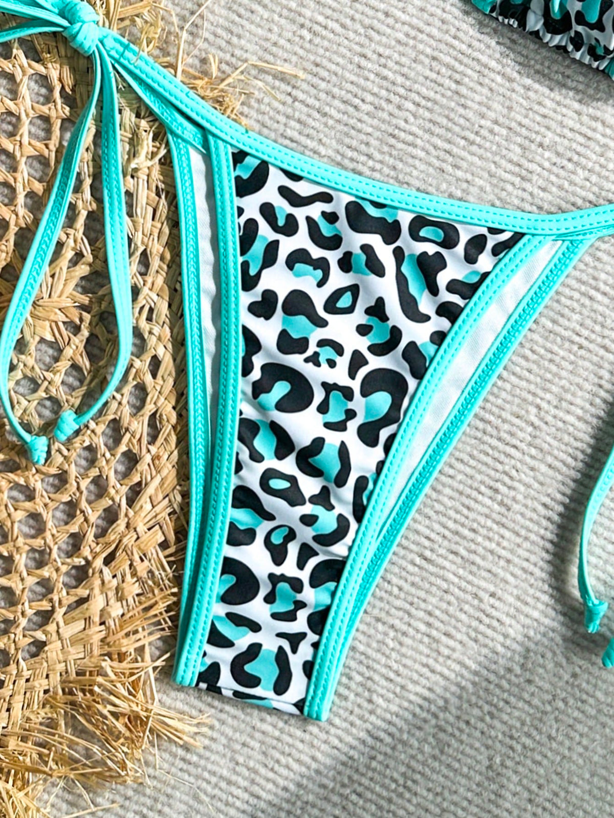 Women's Backless Camisole Leopard Print Patchwork Bikini Set (Top And Bottom), Casual Summer Vacation Beach
