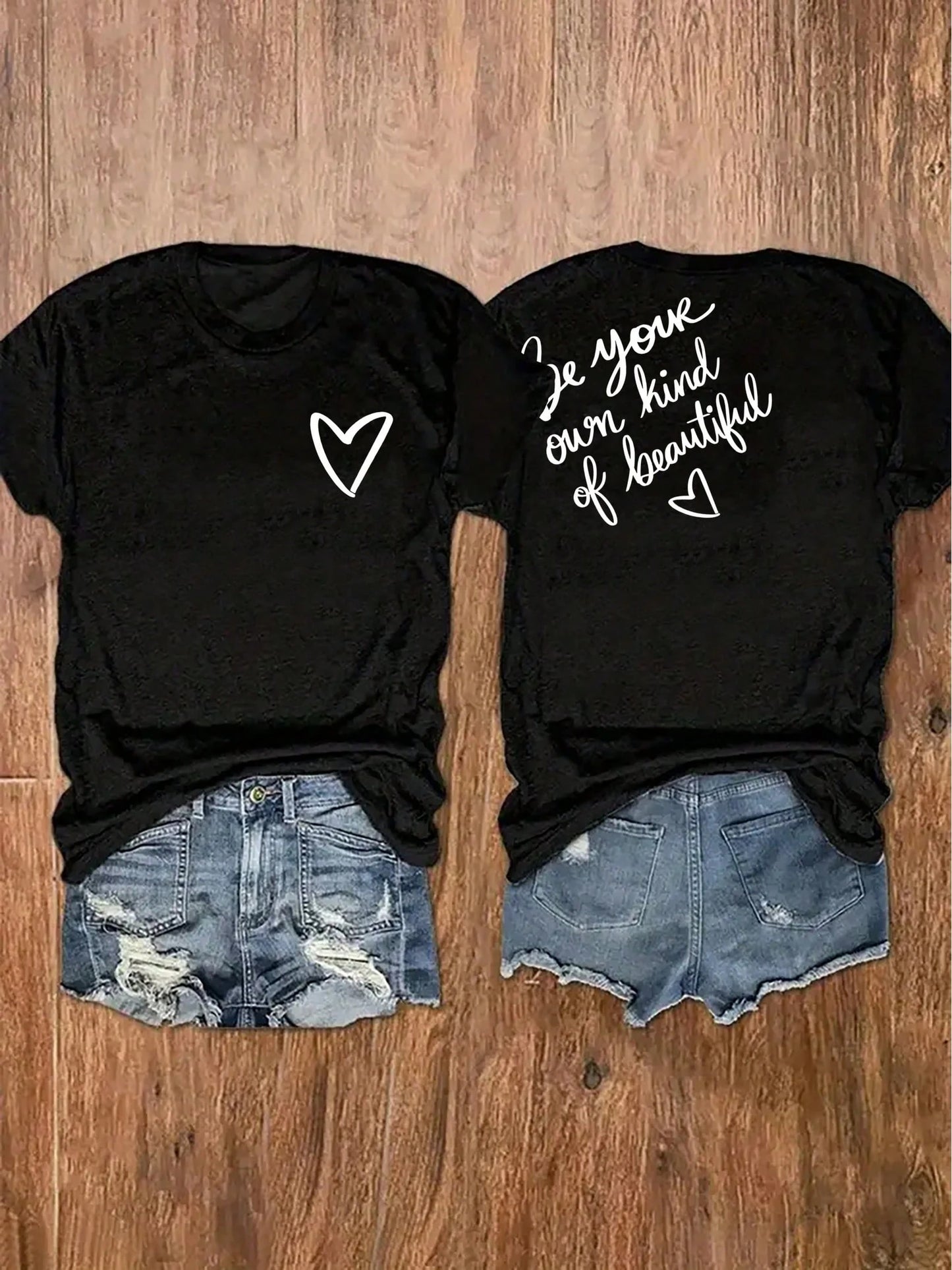 Women's "Be Your Own Kind Of Beautiful" Print Front And Back T-Shirt, Casual Short Sleeve Top, Women's Clothing