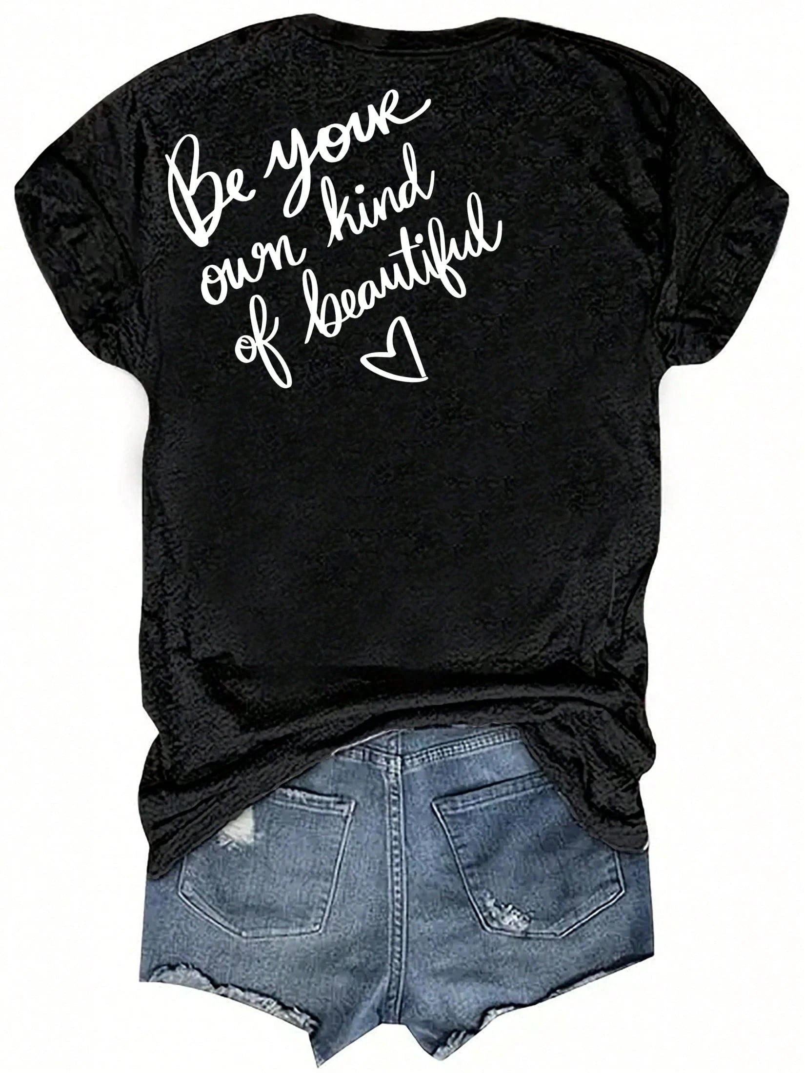 Women's "Be Your Own Kind Of Beautiful" Print Front And Back T-Shirt, Casual Short Sleeve Top, Women's Clothing