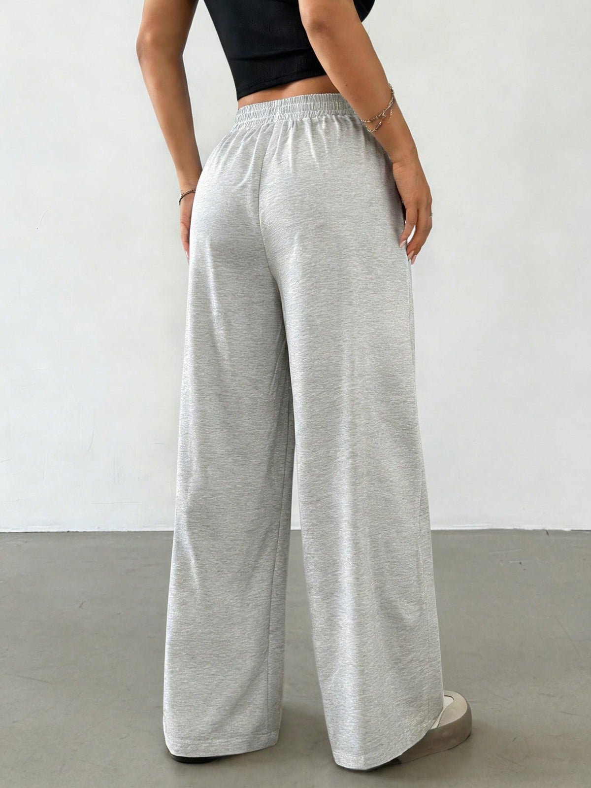 Women's Black Cat Pattern Straight Loose Fit Sweatpants,Paw Print Design Drawstring Waist Joggers,Light Grey Winter Casual Lounge Long Knit Pants