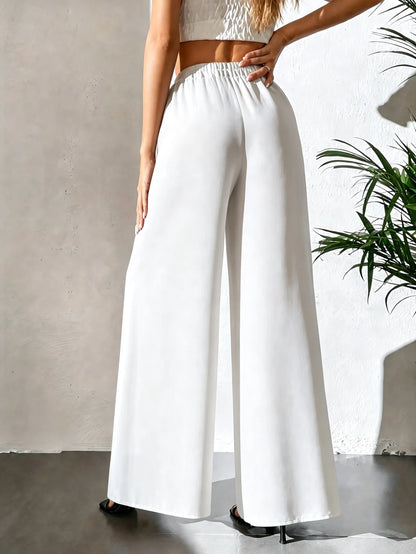 Women's Black High Waist Chiffon Wide Leg Pants, Flowy Sheer Design, Summer Party Beach Wear