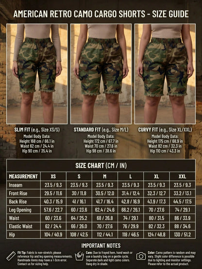 Women's Camouflage Elastic Waist Cargo Shorts, Casual Raw Hem Streetwear Mini Bottoms, Y2K & Everyday Outfits