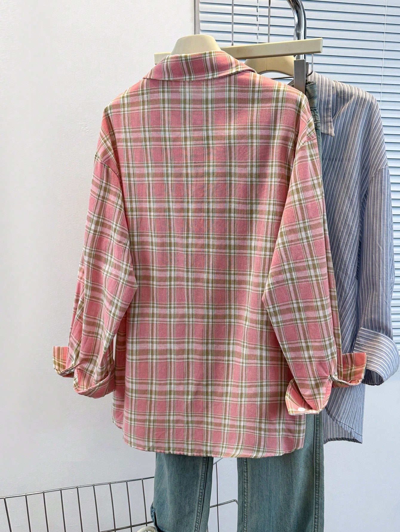 Women's Casual Blue Plaid Long Sleeve Button-Front Polyester Shirt, Regular Fit, Spring Clothes, Effortless Style