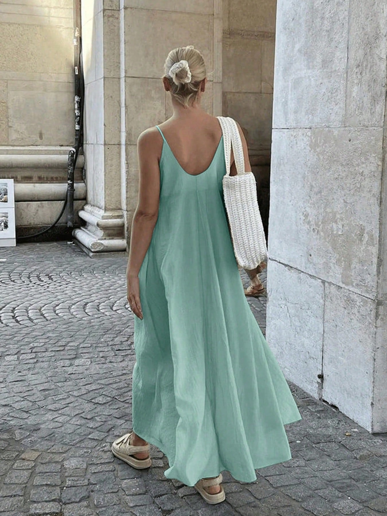 Women's Casual Elegant Solid Color Spaghetti Strap Dress, Minimalist Fashion Suitable For Summer Party