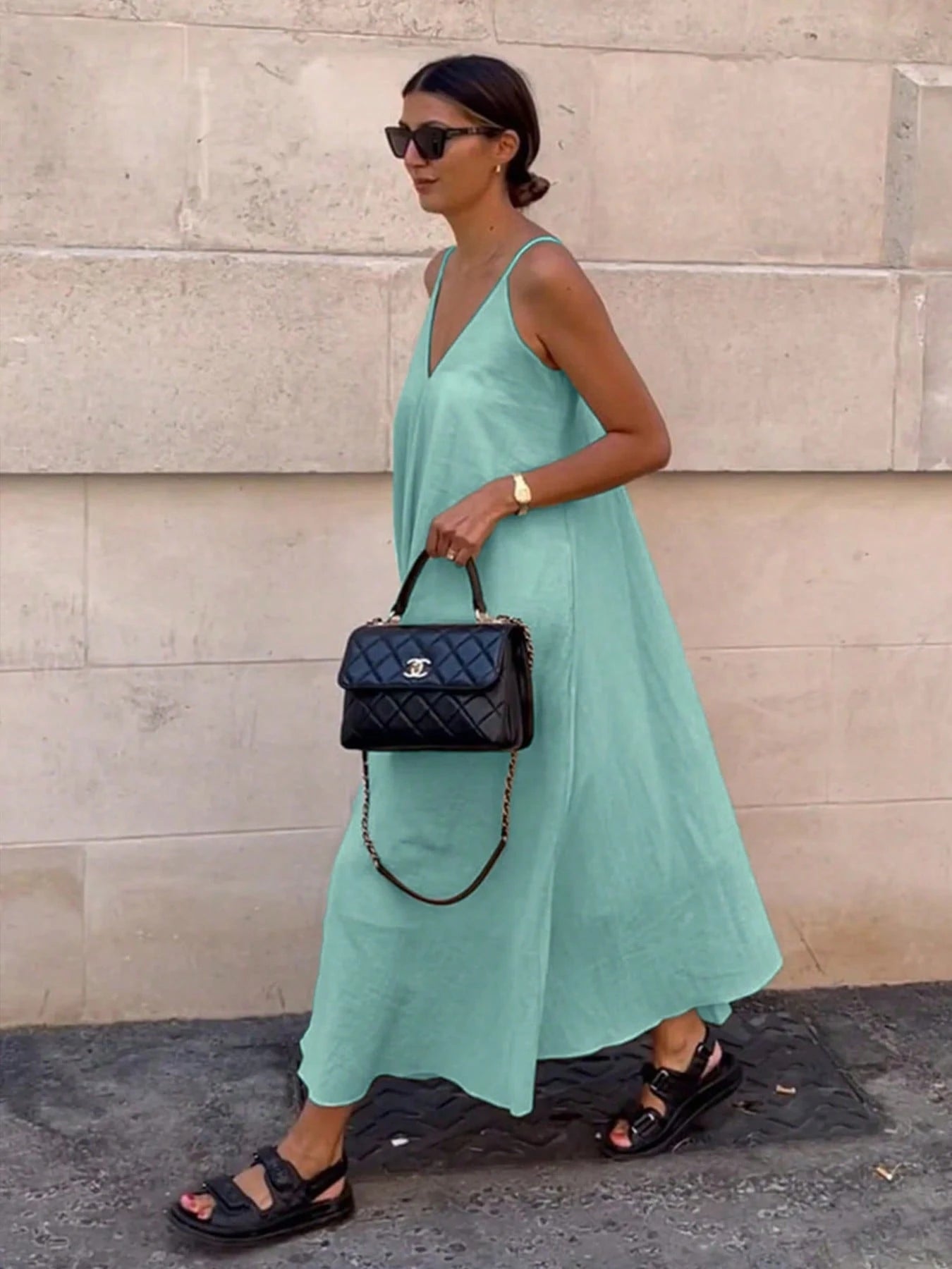 Women's Casual Elegant Solid Color Spaghetti Strap Dress, Minimalist Fashion Suitable For Summer Party