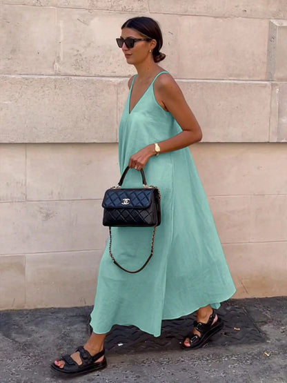 Women's Casual Elegant Solid Color Spaghetti Strap Dress, Minimalist Fashion Suitable For Summer Party
