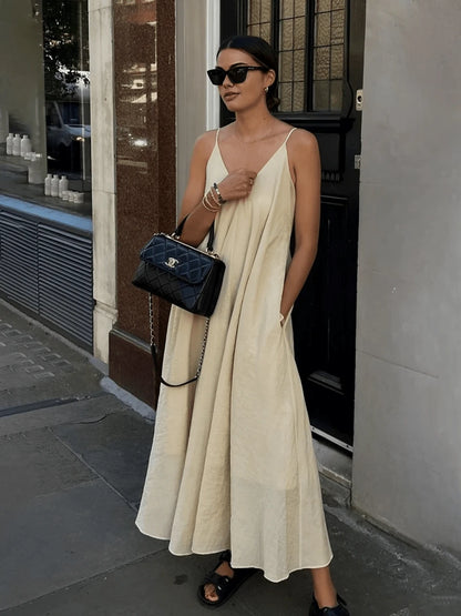 Women's Casual Elegant Solid Color Spaghetti Strap Dress, Minimalist Fashion Suitable For Summer Party