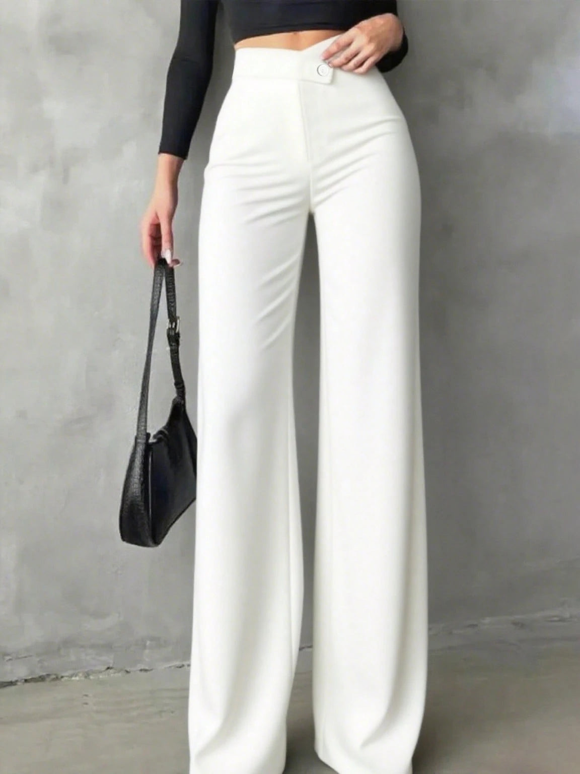 Women's Casual Elegant Straight-Leg Pants, Black, V-Shaped Design At Back Waist Accentuates Curves, Suitable For School, Work, Dates, Holidays And Other Daily Occasions White