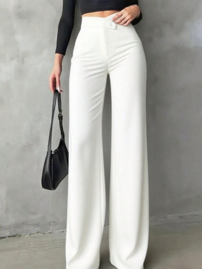 Women's Casual Elegant Straight-Leg Pants, Black, V-Shaped Design At Back Waist Accentuates Curves, Suitable For School, Work, Dates, Holidays And Other Daily Occasions White