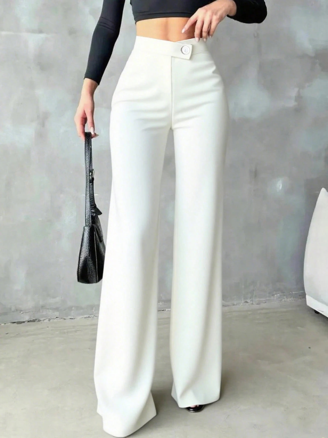 Women's Casual Elegant Straight-Leg Pants, Black, V-Shaped Design At Back Waist Accentuates Curves, Suitable For School, Work, Dates, Holidays And Other Daily Occasions White