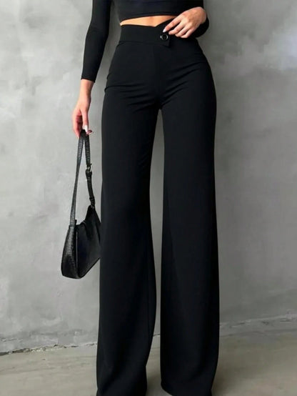 Women's Casual Elegant Straight-Leg Pants, Black, V-Shaped Design At Back Waist Accentuates Curves, Suitable For School, Work, Dates, Holidays And Other Daily Occasions White