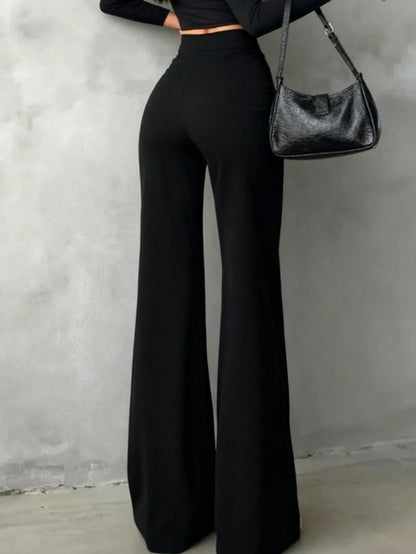 Women's Casual Elegant Straight-Leg Pants, Black, V-Shaped Design At Back Waist Accentuates Curves, Suitable For School, Work, Dates, Holidays And Other Daily Occasions White