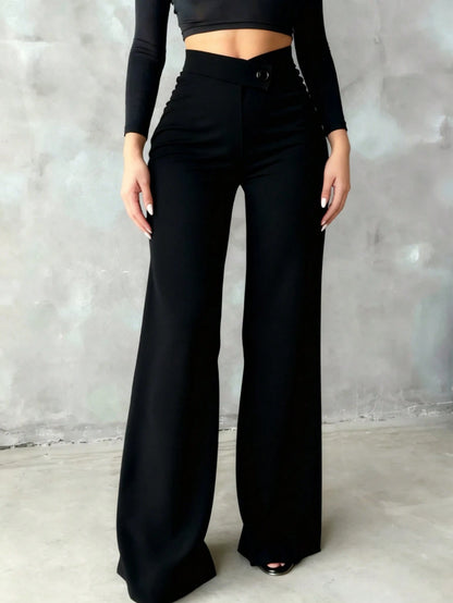Women's Casual Elegant Straight-Leg Pants, Black, V-Shaped Design At Back Waist Accentuates Curves, Suitable For School, Work, Dates, Holidays And Other Daily Occasions White