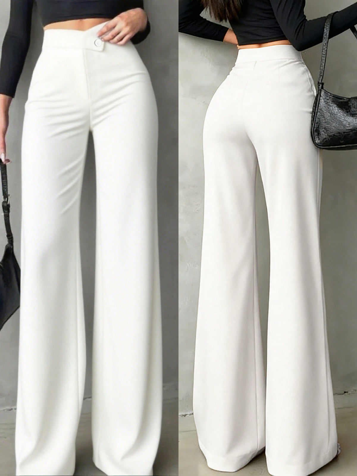 Women's Casual Elegant Straight-Leg Pants, Black, V-Shaped Design At Back Waist Accentuates Curves, Suitable For School, Work, Dates, Holidays And Other Daily Occasions White