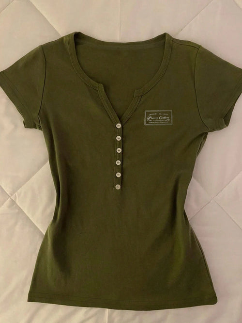 Women's Casual Fashion Solid Color Printed Short Sleeve T-Shirt Summer
