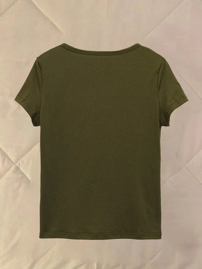 Women's Casual Fashion Solid Color Printed Short Sleeve T-Shirt Summer