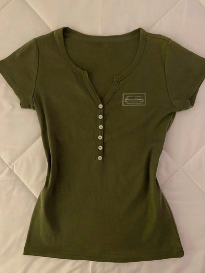 Women's Casual Fashion Solid Color Printed Short Sleeve T-Shirt Summer