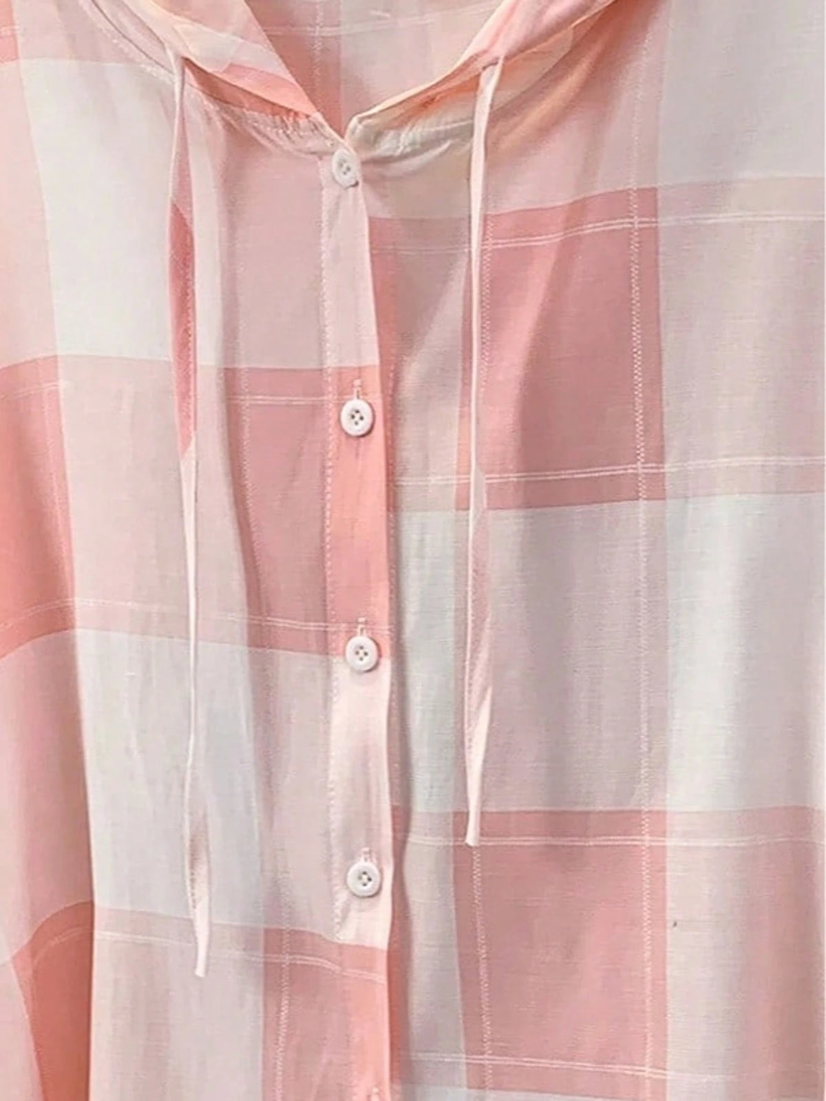 Women's Casual Plaid Hooded Long Sleeve Shirt, Button Front, Suitable For Autumn, Winter, Spring, School, Party, Summer Outfits Pink