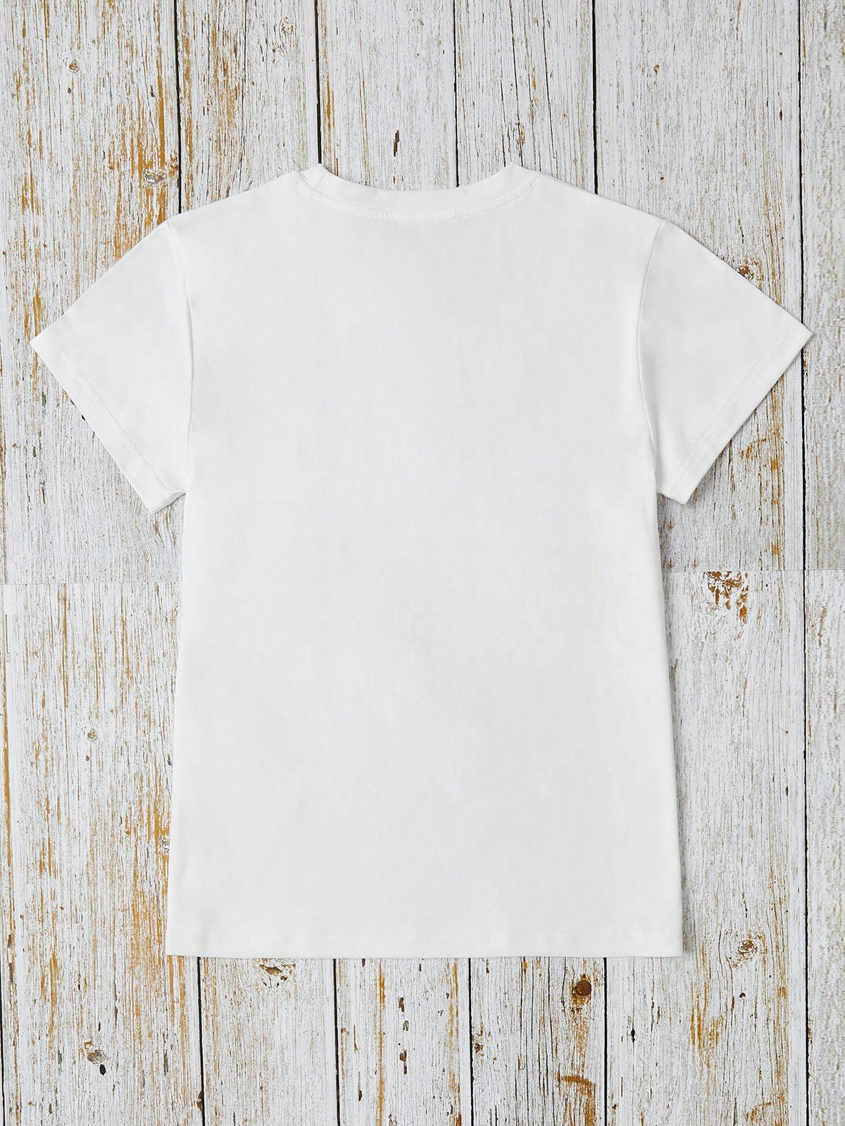Women's Casual Printed Round Neck Short Sleeve White T-Shirt, Summer