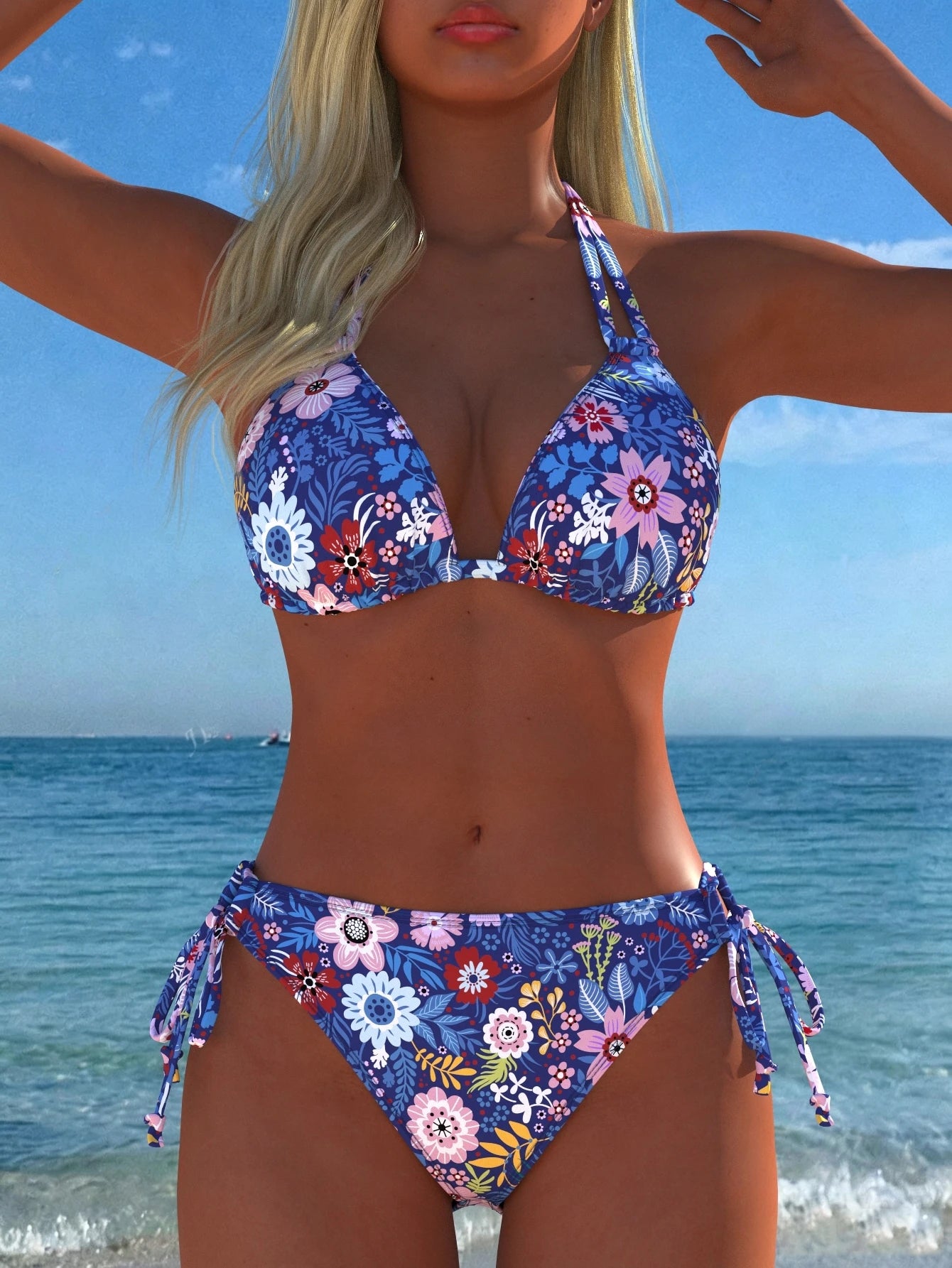 Women's Casual Sexy Floral Print Halter Bikini Set Set, Suitable For Beach And Pool Parties, Summer Vacation New Arrival, Holiday Summer Vacation