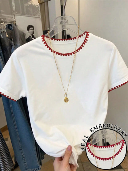 Women's Casual Simple Ribbed Crew Neck Short Sleeve T-Shirt, Summer