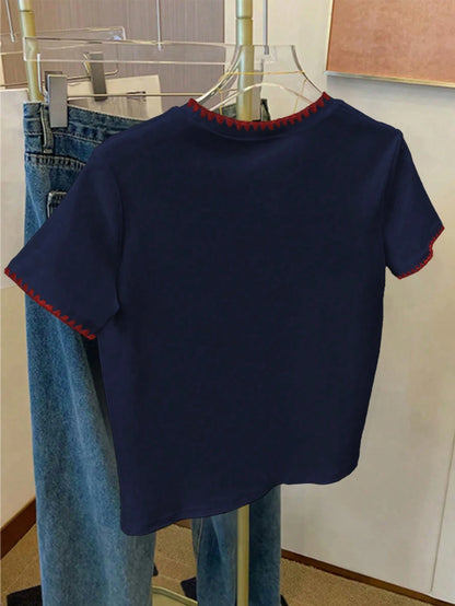Women's Casual Simple Ribbed Crew Neck Short Sleeve T-Shirt, Summer