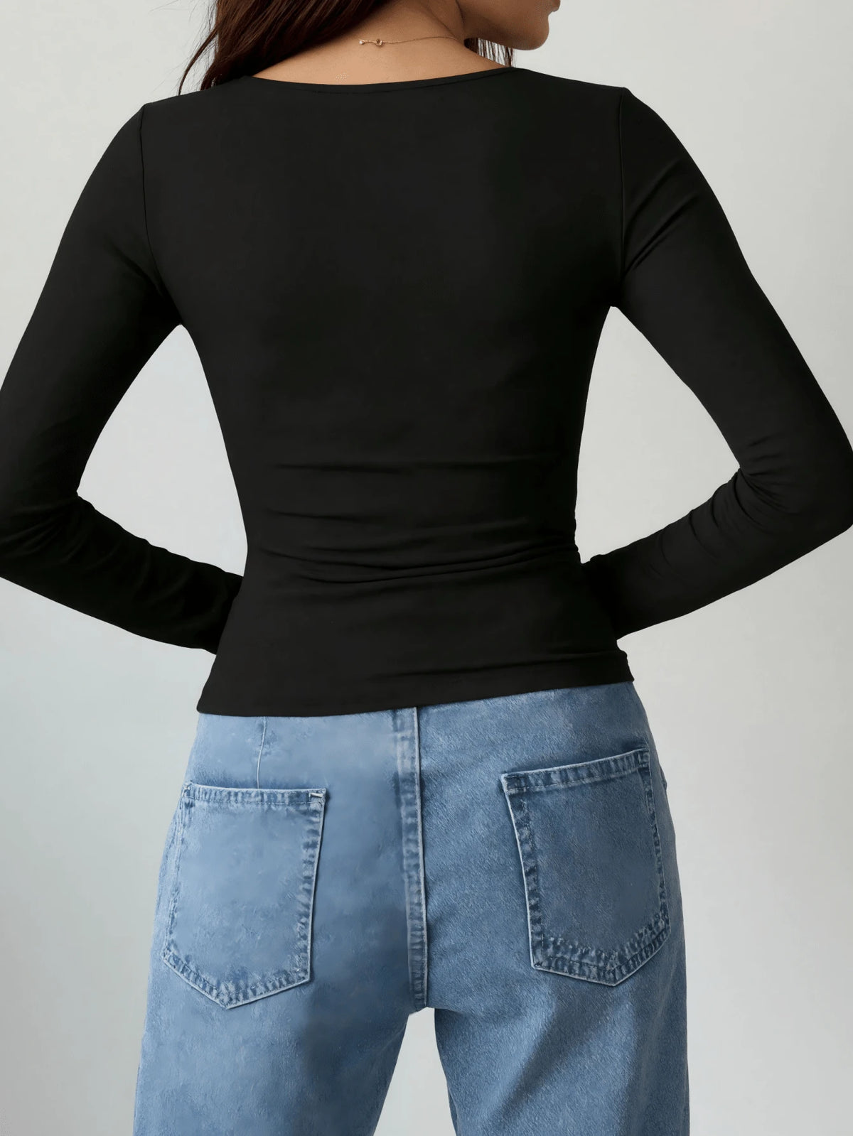Women's Casual Slim Fit Round Neck Long Sleeve T-Shirt Black Spring, Breathable