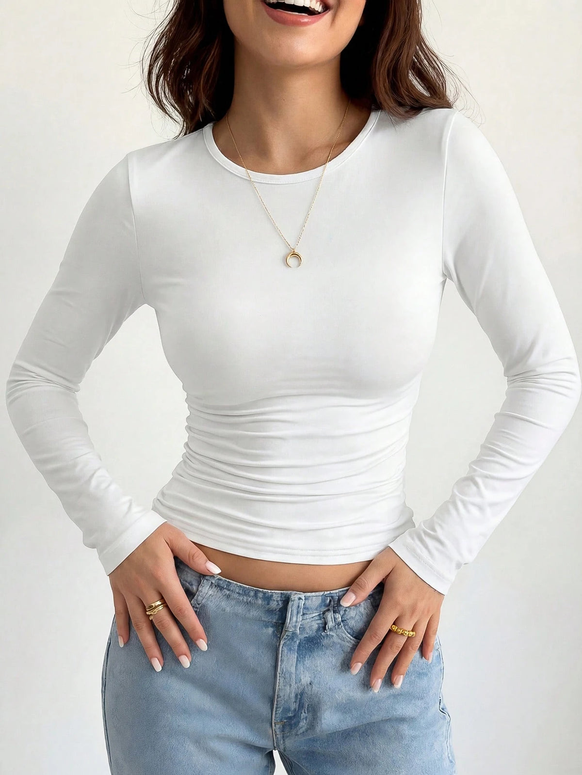 Women's Casual Slim Fit Round Neck Long Sleeve T-Shirt Black Spring, Breathable