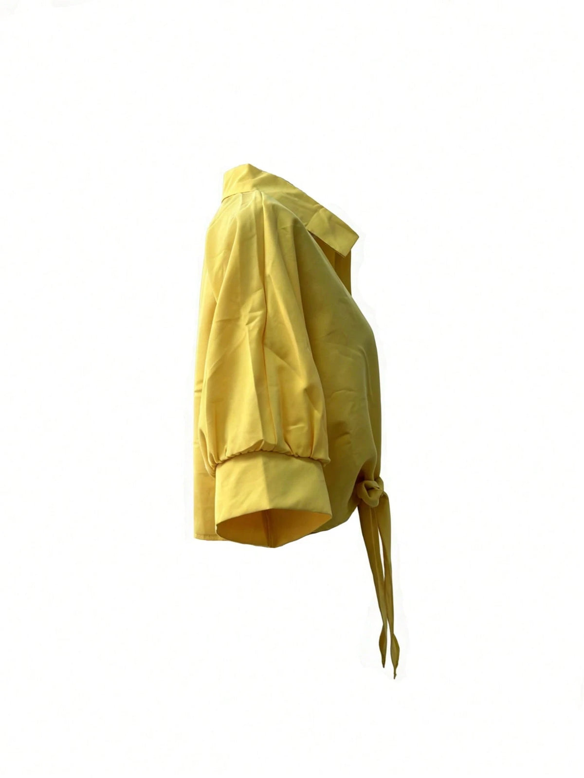 Women's Casual Solid Color Woven Fabric Twist Button Shirt For Summer Daily Wear Yellow