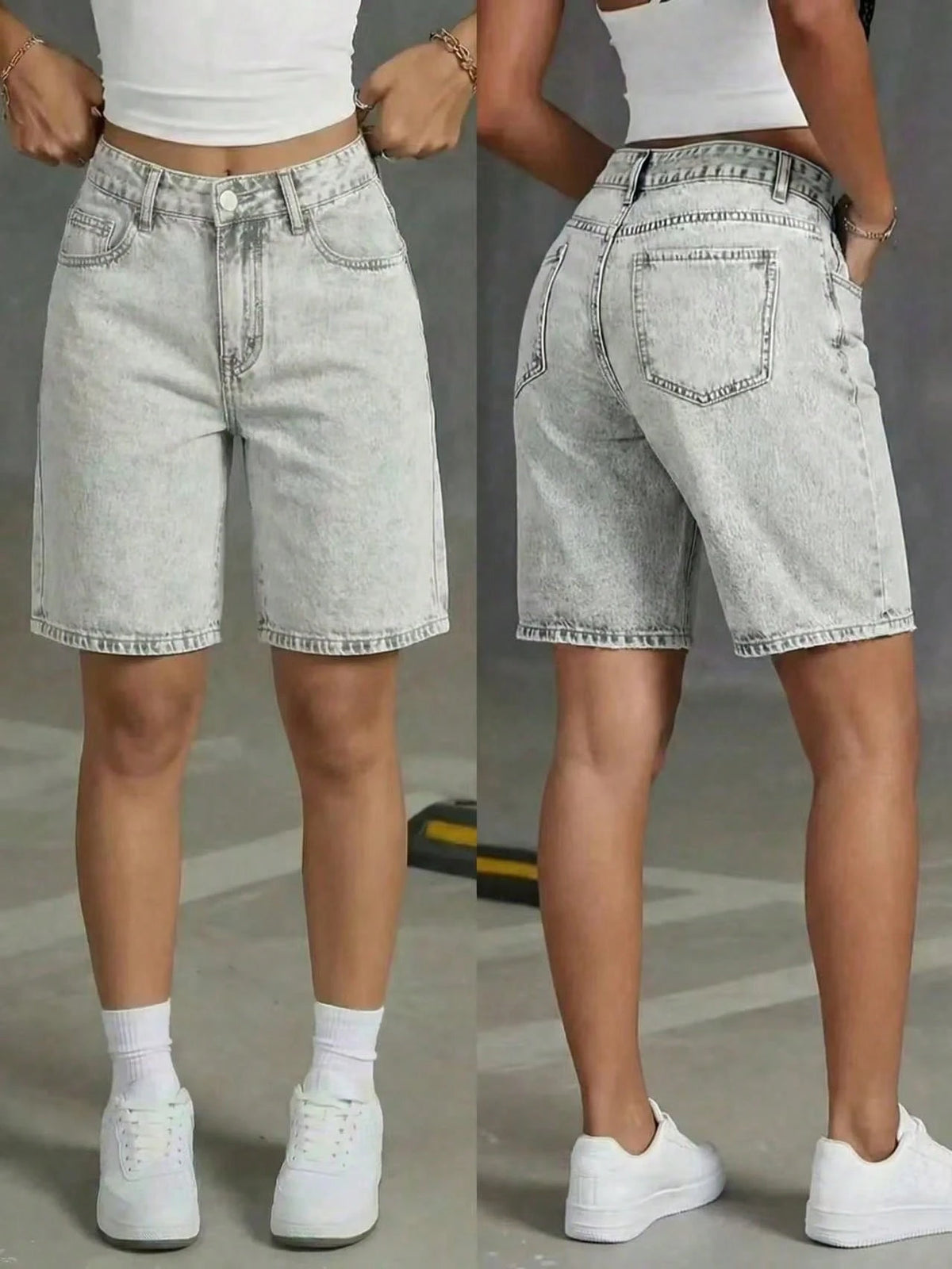 Women's Casual Street Style Mid-Waist Fashionable Versatile Denim Stretch Shorts Summer, Streetwear