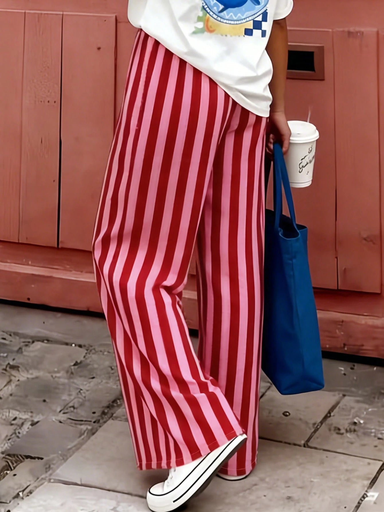 Women's Casual Striped Loose Pants, Lightweight Comfortable Elegant Bohemian Style Trousers For Spring, Summer, Autumn Seasons Vacation Pink, Aesthetic