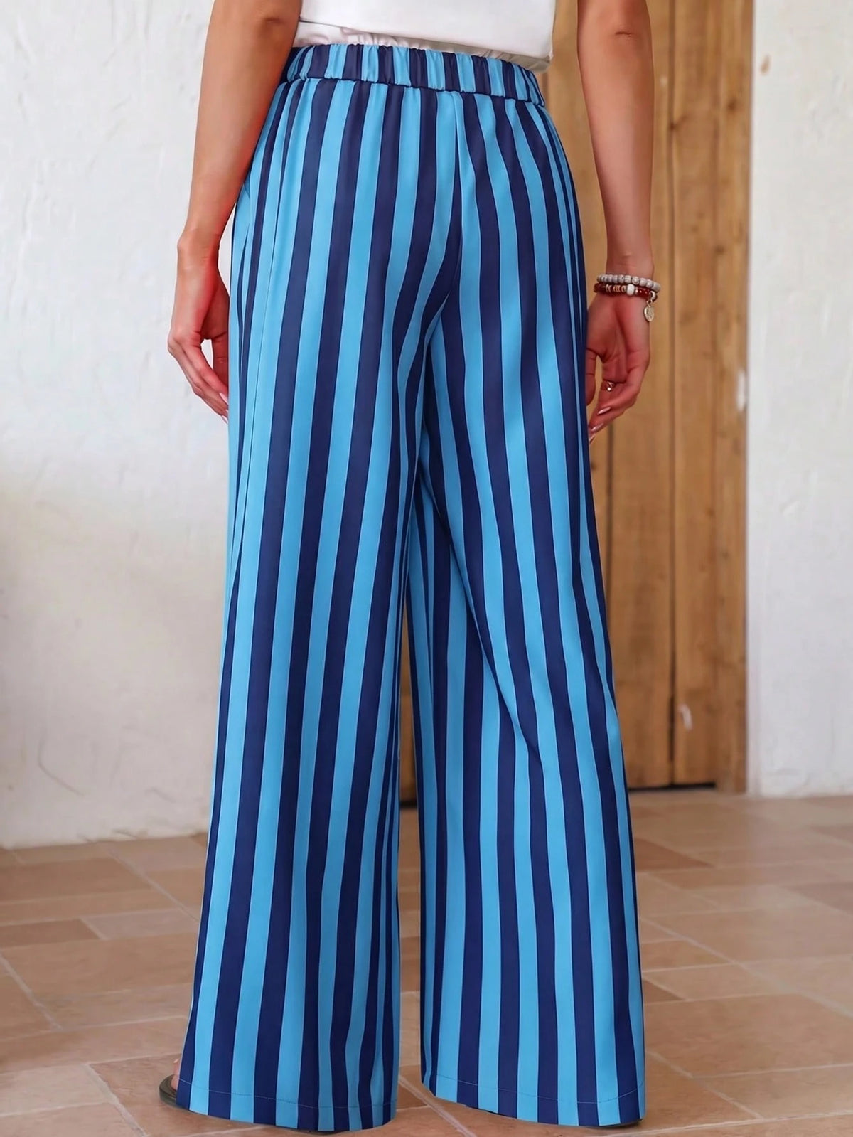Women's Casual Striped Straight Leg Loose Pants, Suitable For Summer Holiday And Daily Wear