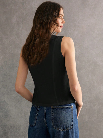 Women's Cotton Placket Design Plaid Slim Fit Tank Top,Plaid Top,Going Out Tops, Work Outfits,Casual Blouses, Vacation Outfits,Summer/Autumn Outfit
