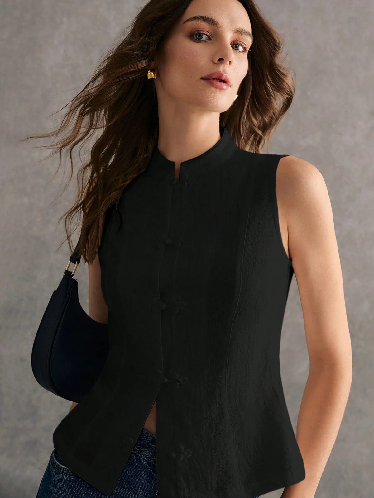 Women's Cotton Placket Design Plaid Slim Fit Tank Top,Plaid Top,Going Out Tops, Work Outfits,Casual Blouses, Vacation Outfits,Summer/Autumn Outfit