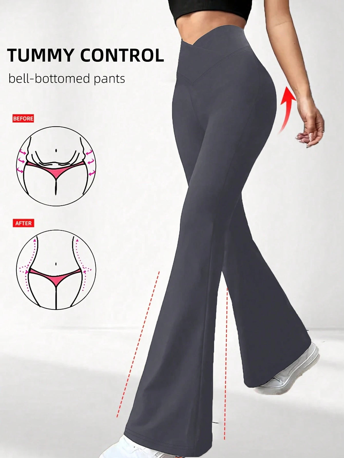 Women's Criss-Cross Waist Flare Leggings, Elastic Polyester Solid Color Sports Yoga Pants, Criss-Cross Waist Personalized Casual Long Pants, Suitable For All Seasons Solid Color Tight Sports Pants, Kn
